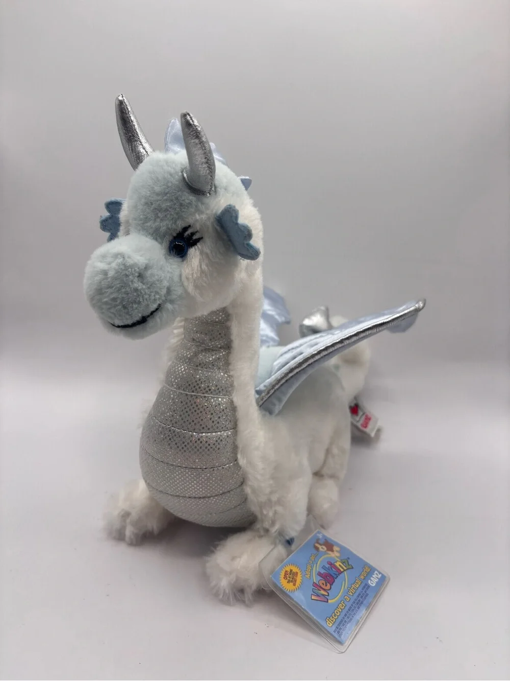 Webkinz Ice Dragon with Sealed Secret Code Tag White Stuffed Animal Ganz READ - Picture 1 of 16